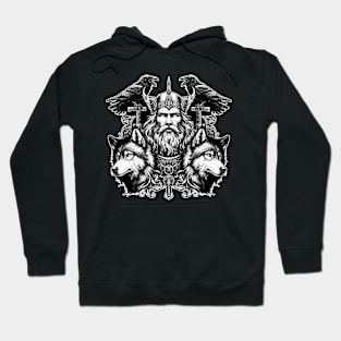 Viking God Odin With His Wolves And Crows Hoodie